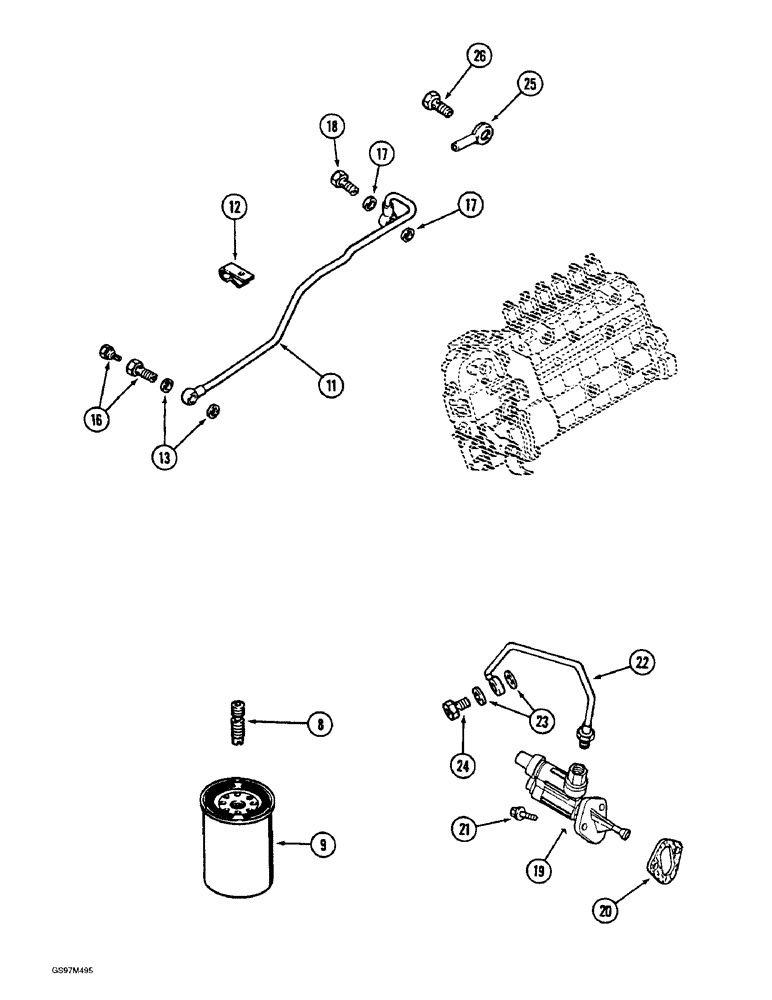 Схема запчастей Case IH 1660 - (3-04) - FUEL FILTER AND TRANSFER PUMP, 6T-830 ENGINE (02) - FUEL SYSTEM