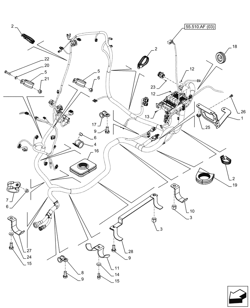 Схема запчастей Case IH FARMALL 110C - (55.510.AF[04]) - CAB MAIN WIRE HARNESS, CLIP, HI-LO (55) - ELECTRICAL SYSTEMS