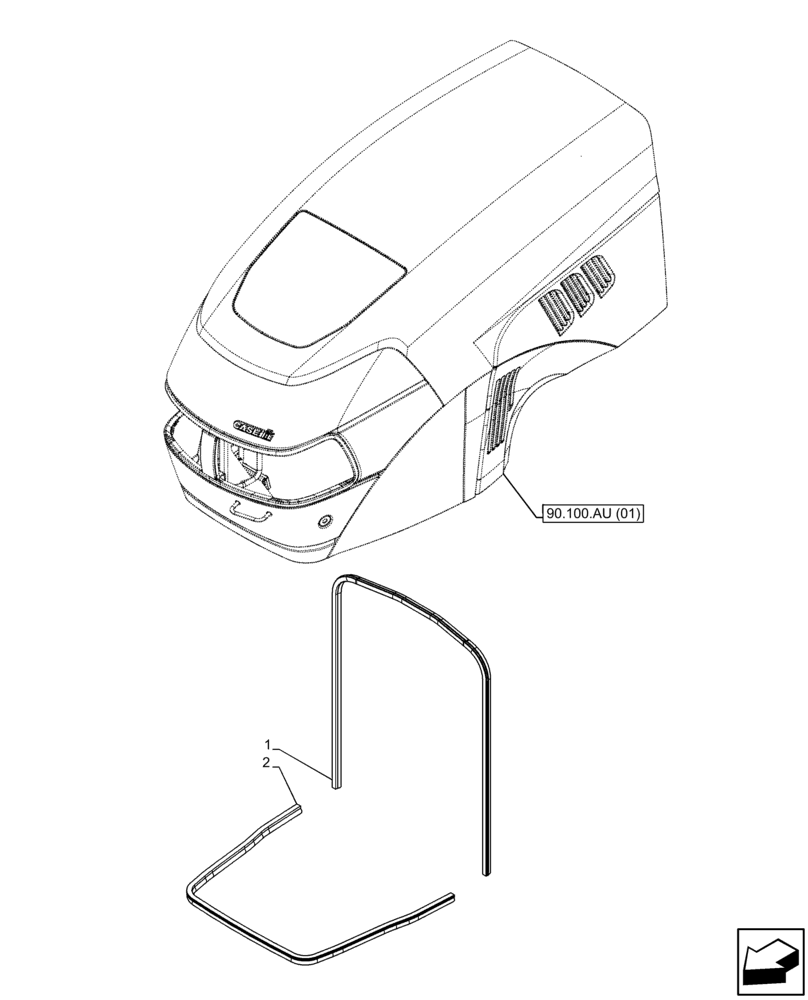 Схема запчастей Case IH FARMALL 110C - (90.100.AU[02]) - VAR - 330507, 330512, 330505 - HOOD, RUBBER, SEAL (90) - PLATFORM, CAB, BODYWORK AND DECALS