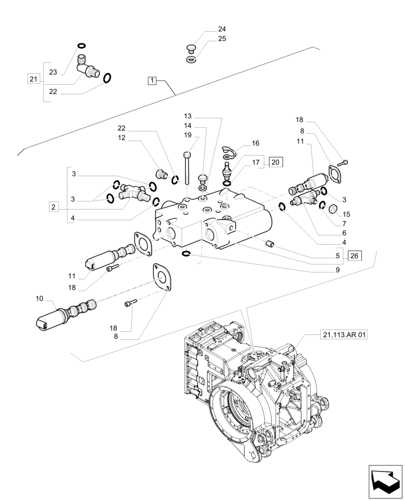 Схема запчастей Case IH PUMA 230 - (31.114.AI[02]) - PTO, CLUTCH - VALVE (31) - IMPLEMENT POWER TAKE OFF