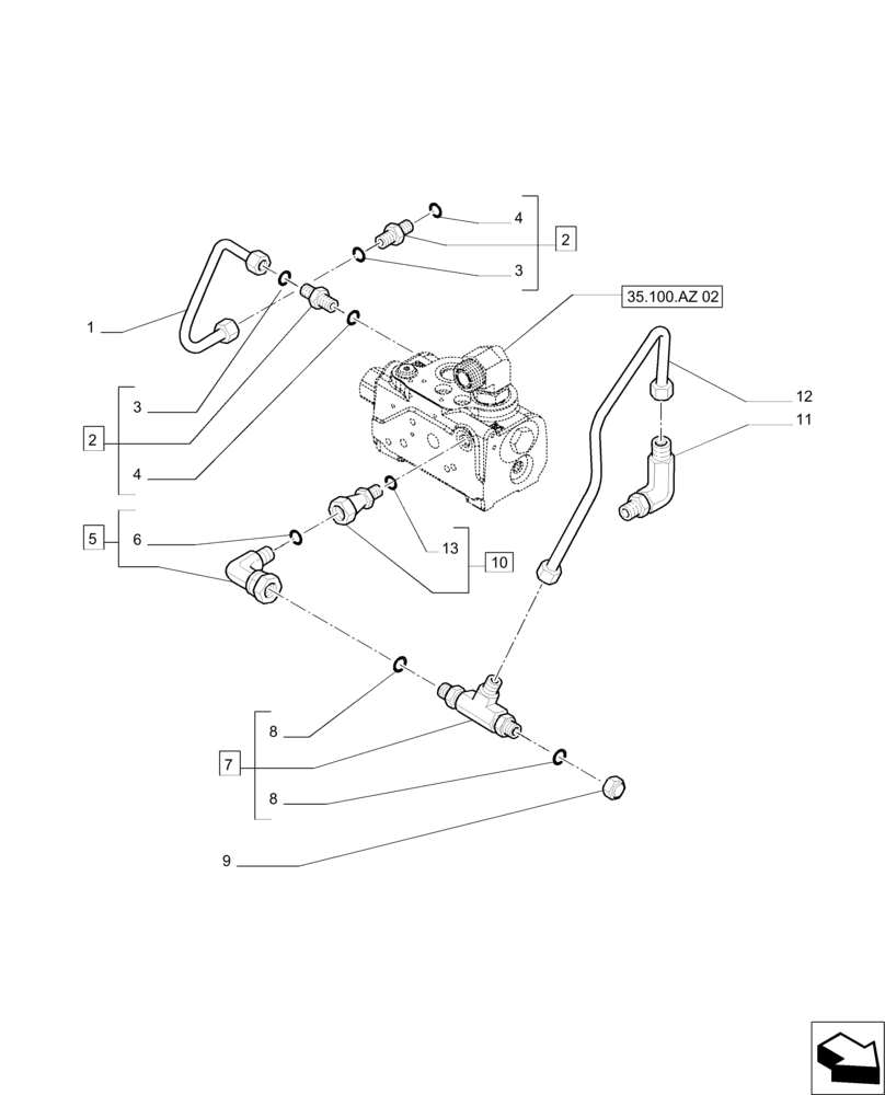 Схема запчастей Case IH PUMA 215 - (35.104.AF[02]) - LIFTER LINES - PRIOIRITY VALVE DRAIN AND LOAD SENSE LINE (35) - HYDRAULIC SYSTEMS