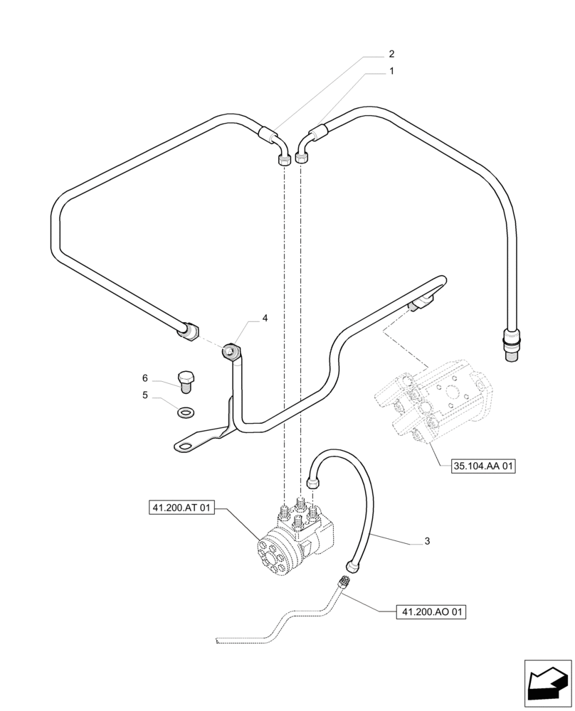 Схема запчастей Case IH PUMA 230 - (41.200.AO[02]) - POWER STEERING DELIVERY AND RETURNS PIPES (41) - STEERING