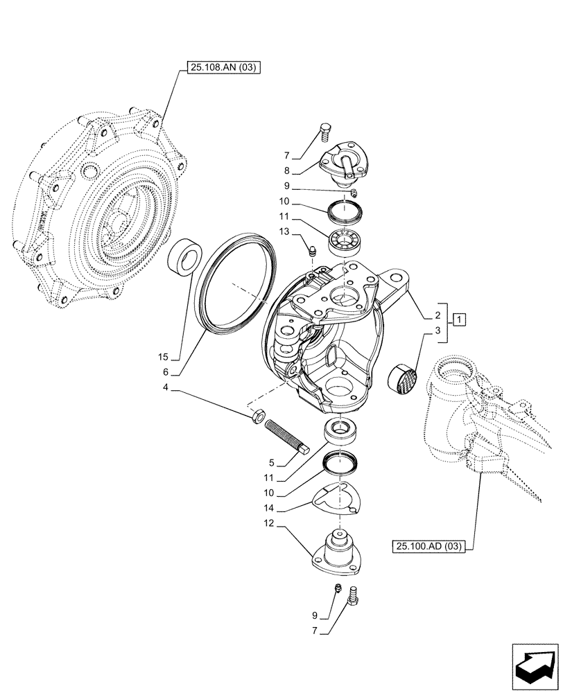 Схема запчастей Case IH PUMA 185 - (25.108.AG[06]) - VAR - 337416, 758049 - FRONT AXLE, SUSPENDED W/BRAKES, STEERING KNUCKLE, LH (25) - FRONT AXLE SYSTEM