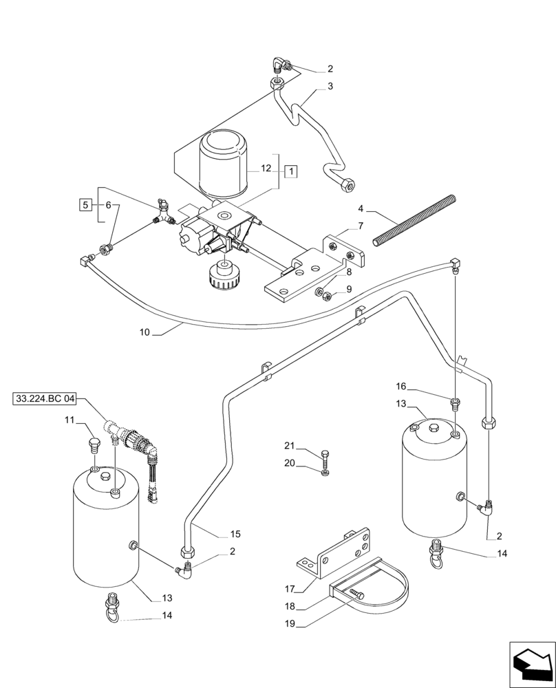 Схема запчастей Case IH PUMA 200 - (33.224.AF[02]) - PNEUMATIC TRAILER BRAKE - REGENERATION AIR DRYER, TANKS AND PIPES - CANE VERSION (33) - BRAKES & CONTROLS