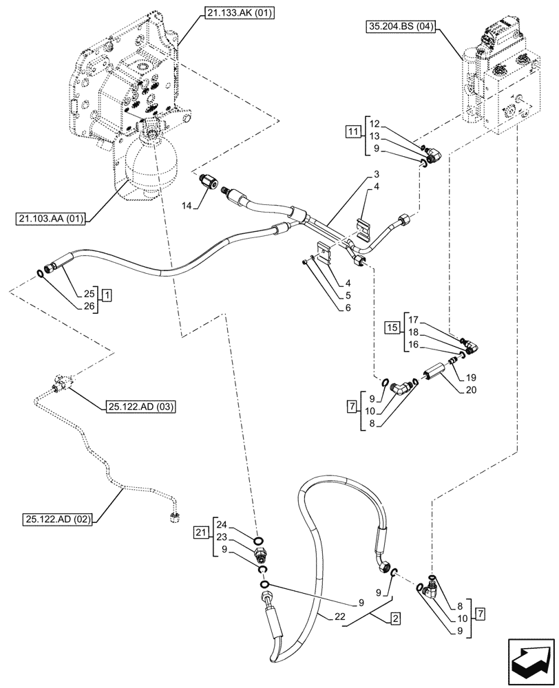 Схема запчастей Case IH MAXXUM 115 - (35.204.BX[04]) - VAR - 743689, 758352, 758353 - 2 MID-MOUNT CONTROL VALVES, ELECTRICAL, LINE (35) - HYDRAULIC SYSTEMS