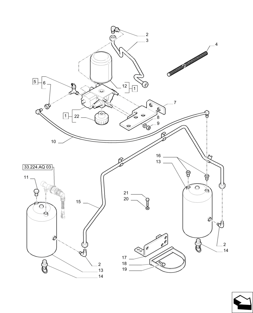 Схема запчастей Case IH PUMA 200 - (33.224.AF[01]) - PNEUMATIC TRAILER BRAKE - AIR TANK AND PIPES (33) - BRAKES & CONTROLS