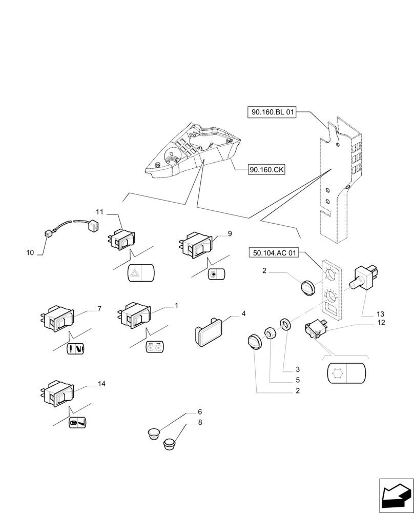 Схема запчастей Case IH PUMA 215 - (55.512.BY[04]) - SWITCHES AND RELATED PARTS (55) - ELECTRICAL SYSTEMS