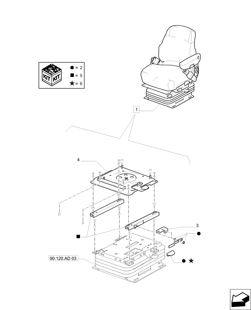Схема запчастей Case IH PUMA 215 - (90.120.AD[02]) - SEAT - BREAKDOWN (90) - PLATFORM, CAB, BODYWORK AND DECALS