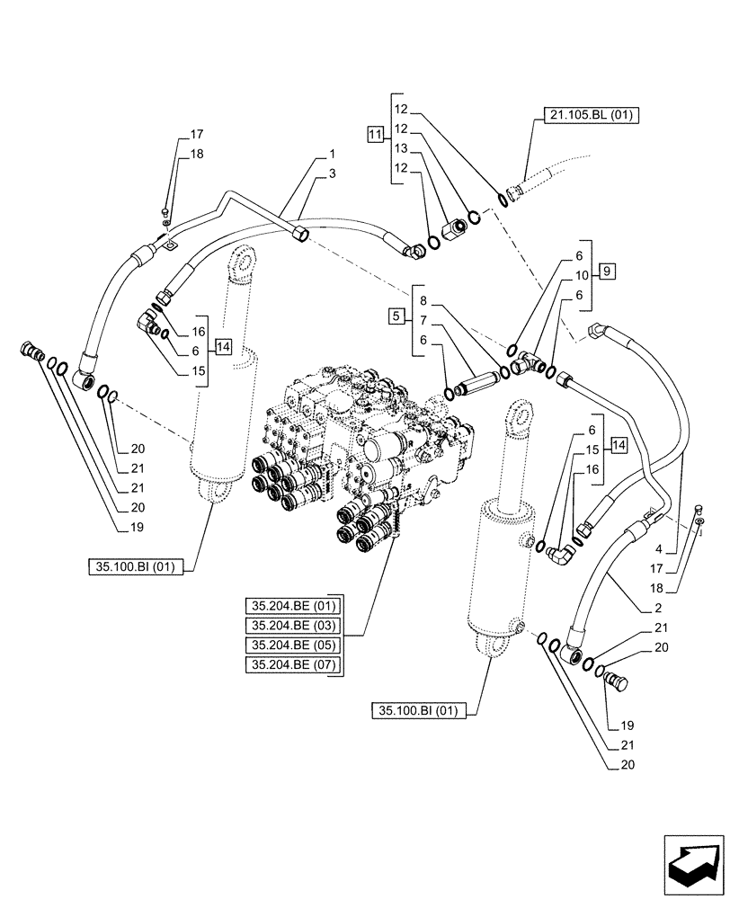 Схема запчастей Case IH PUMA 200 - (35.100.AR[01]) - VAR - 758071, 758072, 758073, 758074, 758075, 758076, 758077, 758078, 758079, 758080, 758081, 758082, 758083 - REMOTE CONTROL VALVE (MHR), LIFT CYLINDER, LINE (35) - HYDRAULIC SYSTEMS