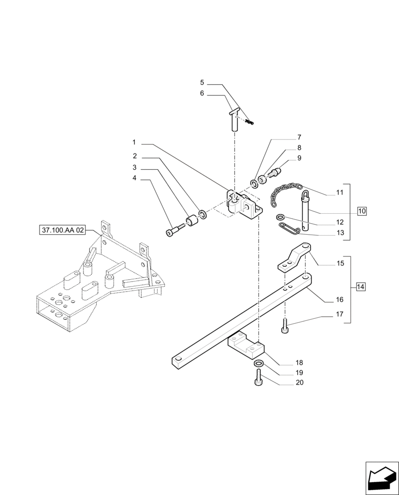 Схема запчастей Case IH PUMA 200 - (37.100.AA[03]) - INDIPENDENT ROLLER SWINGING DRAWBAR (37) - HITCHES, DRAWBARS & IMPLEMENT COUPLINGS