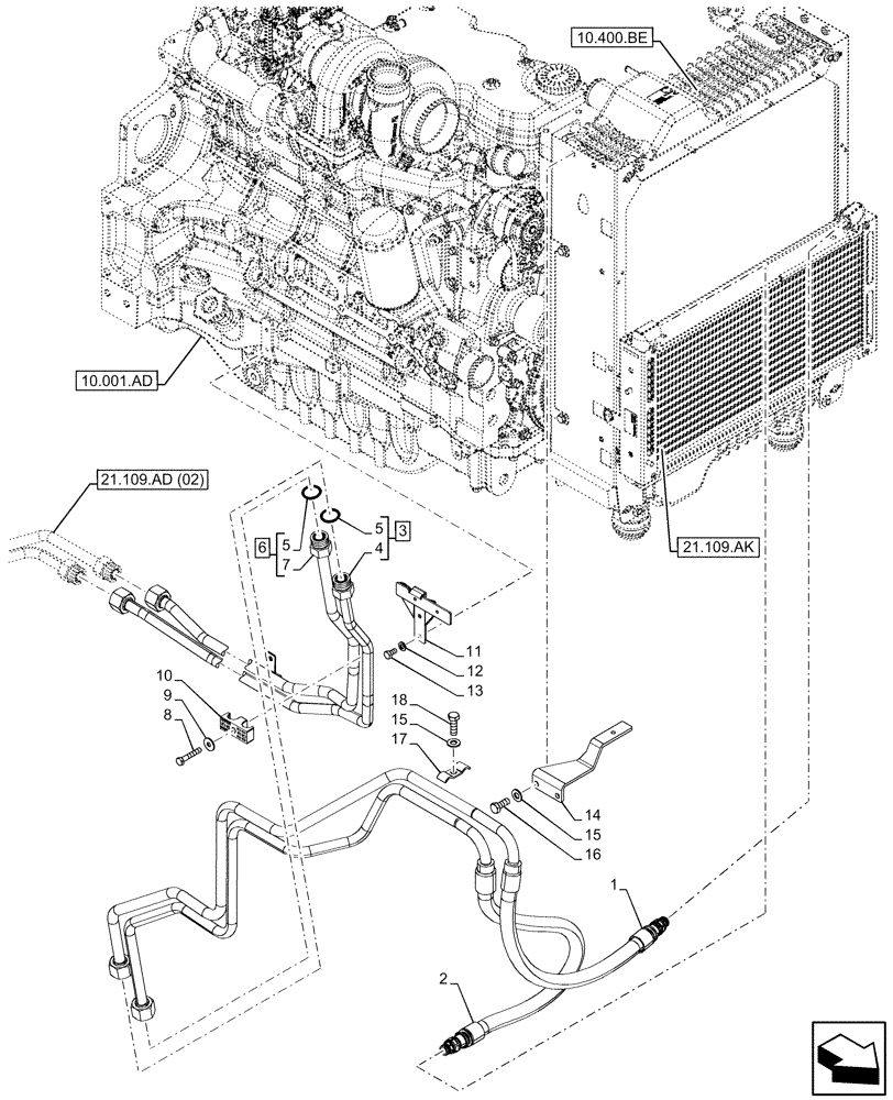 Схема запчастей Case IH MAXXUM 115 - (21.109.AD[01]) - VAR - 391828, 394835, 758441 - TRANSMISSION, COOLING SYSTEM LINE (21) - TRANSMISSION