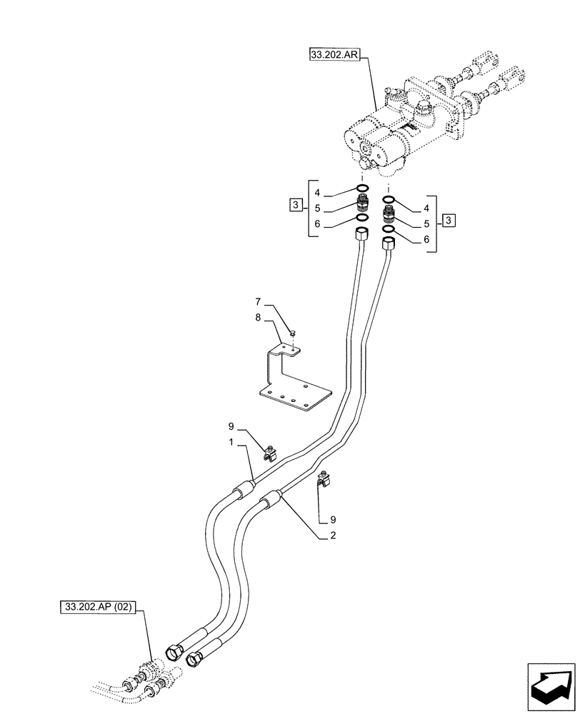 Схема запчастей Case IH PUMA 165 CVT - (33.202.BO[02]) - VAR - 391347, 758802, 758803, 758804, 758805, 758806, 758807, 758871 - BRAKE LINE, CVT (33) - BRAKES & CONTROLS