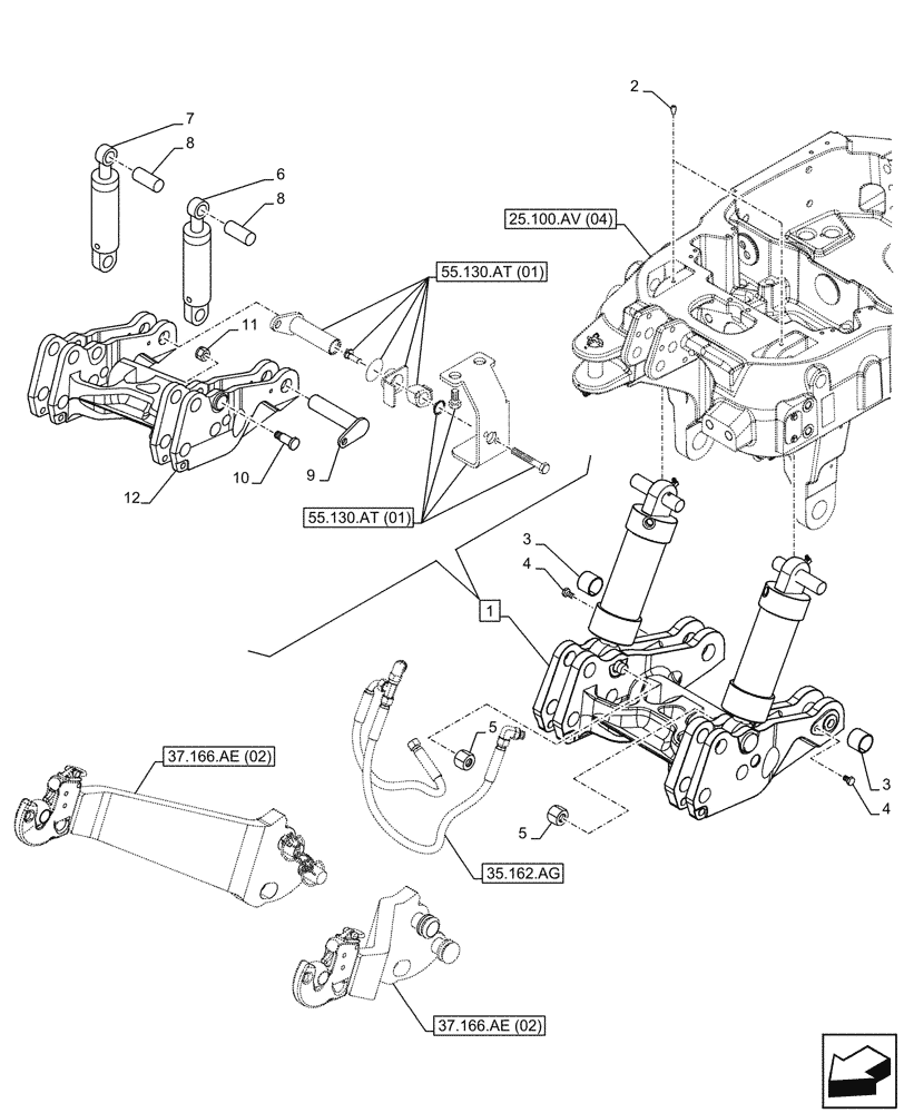 Схема запчастей Case IH MAXXUM 135 - (37.166.AD[03]) - VAR - 743699, 743700 - HITCH, FRONT, INTEGRATED HYDRAULIC LIFT, LIFT ARM (37) - HITCHES, DRAWBARS & IMPLEMENT COUPLINGS