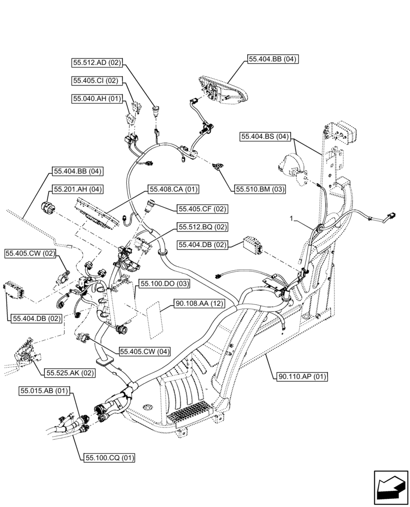 Схема запчастей Case IH FARMALL 120C - (55.510.BO[01]) - MAIN HARNESS, W/O CAB (55) - ELECTRICAL SYSTEMS