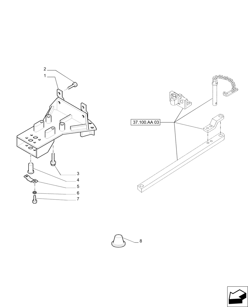 Схема запчастей Case IH PUMA 200 - (37.100.AA[02]) - INDIPENDENT ROLLER SWINGING DRAWBAR (37) - HITCHES, DRAWBARS & IMPLEMENT COUPLINGS