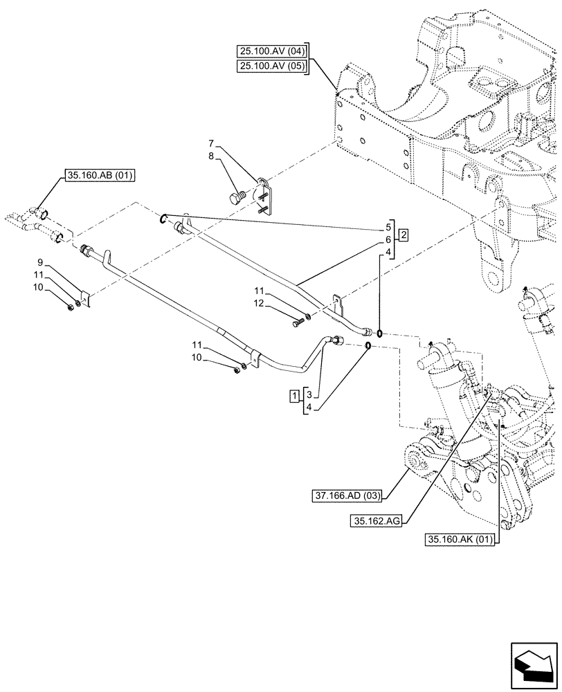 Схема запчастей Case IH MAXXUM 150 - (35.160.AB[10]) - VAR - 743699, 743700 - HITCH, FRONT, INTEGRATED HYDRAULIC LIFT, CYLINDER, LINE (35) - HYDRAULIC SYSTEMS