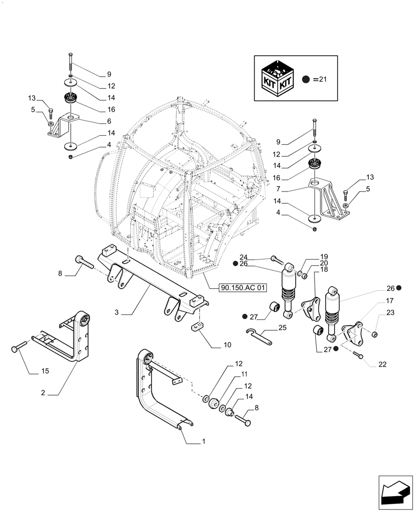 Схема запчастей Case IH PUMA 215 - (90.150.BB) - CAB SUPPORTS (90) - PLATFORM, CAB, BODYWORK AND DECALS