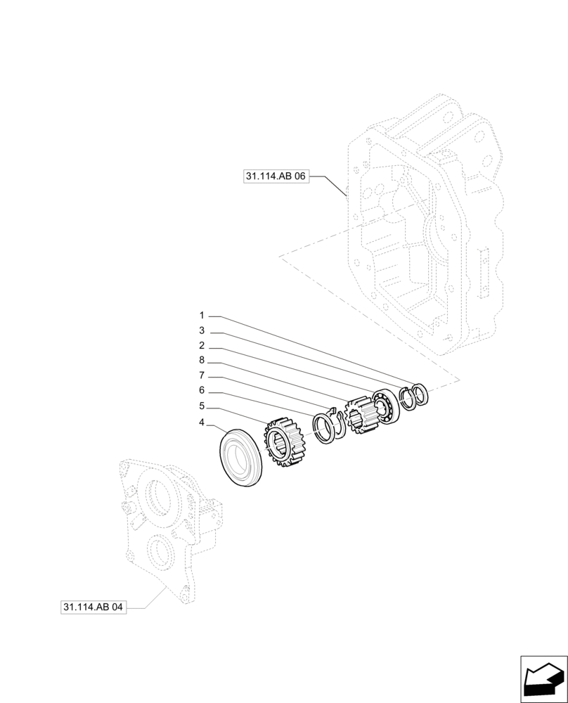 Схема запчастей Case IH PUMA 230 - (31.114.AB[05]) - POWER TAKE-OFF 540/1000 RPM - GEARS (31) - IMPLEMENT POWER TAKE OFF