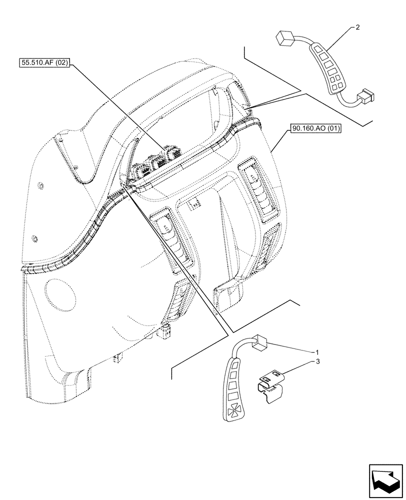 Схема запчастей Case IH MAXXUM 115 - (55.408.BZ) - VAR - 743902 - INSTRUMENT CLUSTER, KEYBOARD (55) - ELECTRICAL SYSTEMS