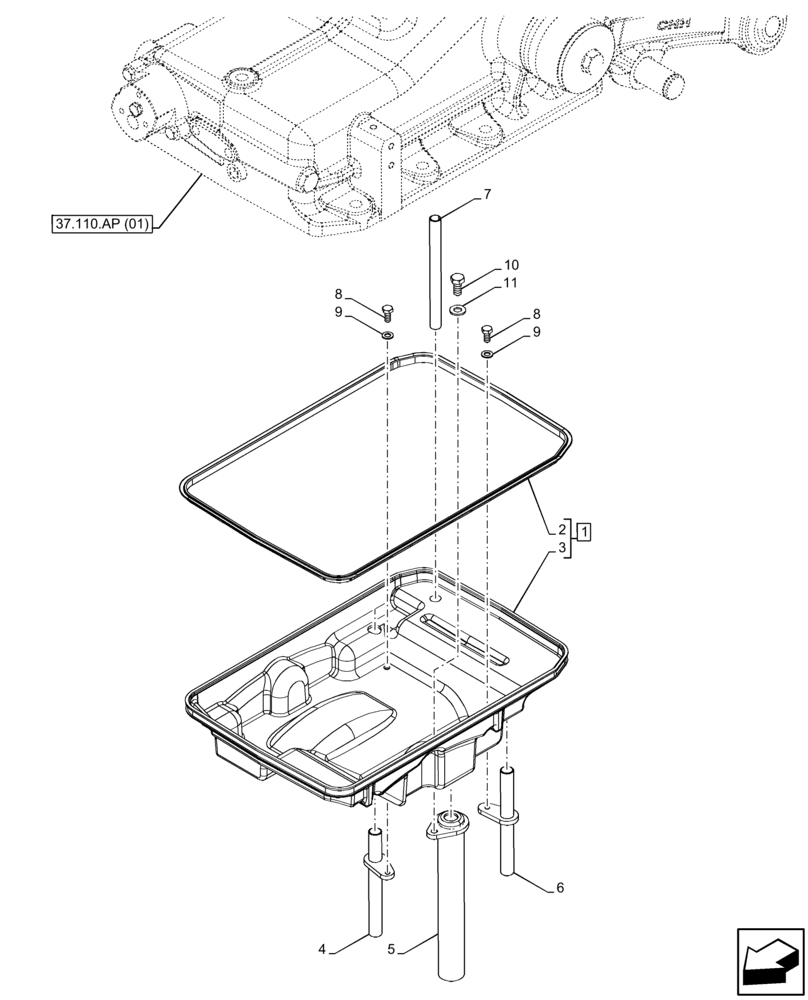 Схема запчастей Case IH FARMALL 110C - (37.110.AP[02]) - VAR - 332785, 390831, 390832, 743597 - REAR, HYDRAULIC LIFT, OIL PAN (37) - HITCHES, DRAWBARS & IMPLEMENT COUPLINGS