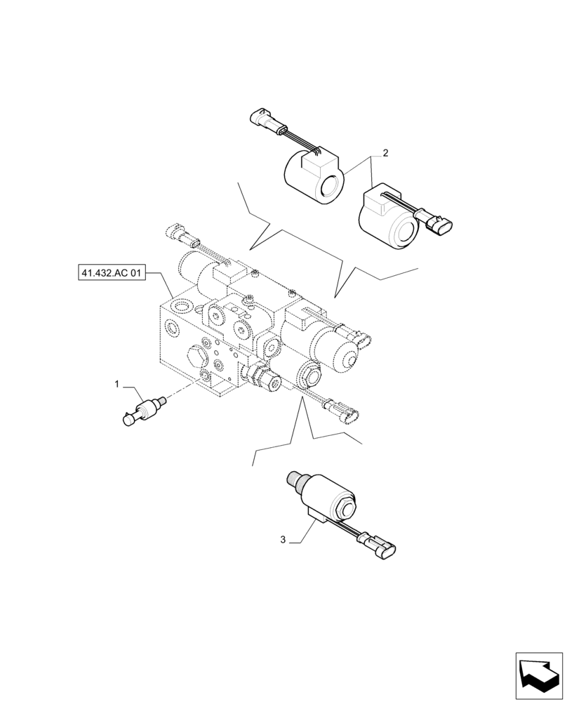 Схема запчастей Case IH PUMA 215 - (55.048.AK[02]) - AUTOGUIDANCE SYSTEM READY - SOLENOID VALVES AND SENSOR (55) - ELECTRICAL SYSTEMS