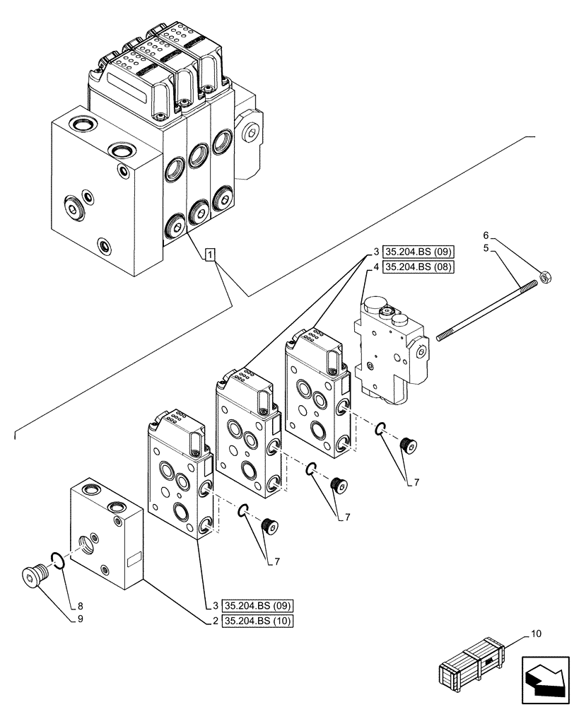 Схема запчастей Case IH MAXXUM 150 - (35.204.BS[07]) - VAR - 743690, 758354 - 3 MID-MOUNT CONTROL VALVES, ELECTRICAL, COMPONENTS (35) - HYDRAULIC SYSTEMS