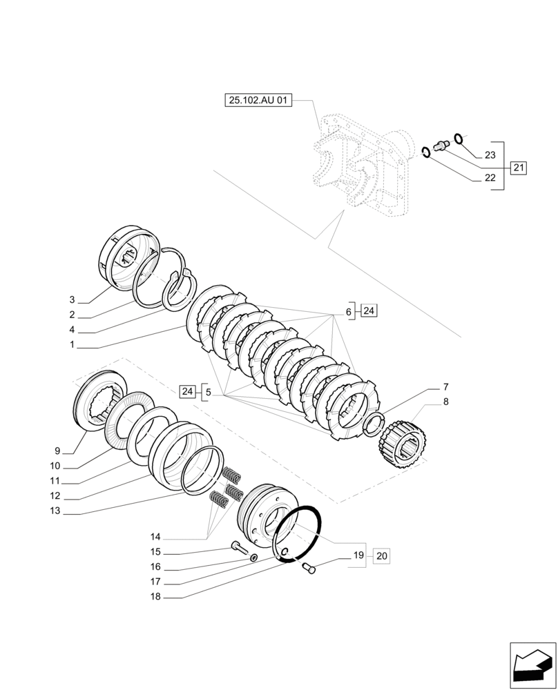 Схема запчастей Case IH PUMA 215 - (25.102.AE[02]) - FRONT AXLE - HYDRAULIC DIFFERENTIAL LOCK - CANE VERSION (25) - FRONT AXLE SYSTEM