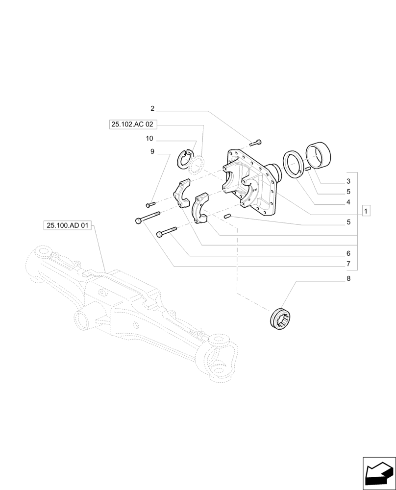 Схема запчастей Case IH PUMA 200 - (25.102.AU[01]) - FRONT AXLE - SUPPORT (25) - FRONT AXLE SYSTEM