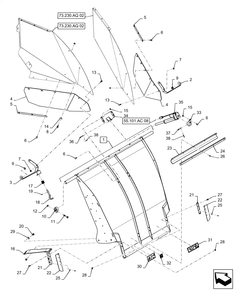 Схема запчастей Case IH 9230 - (73.230.AQ[03]) - VAR - 425340, 425560 - STRAW HOOD (73) - RESIDUE HANDLING