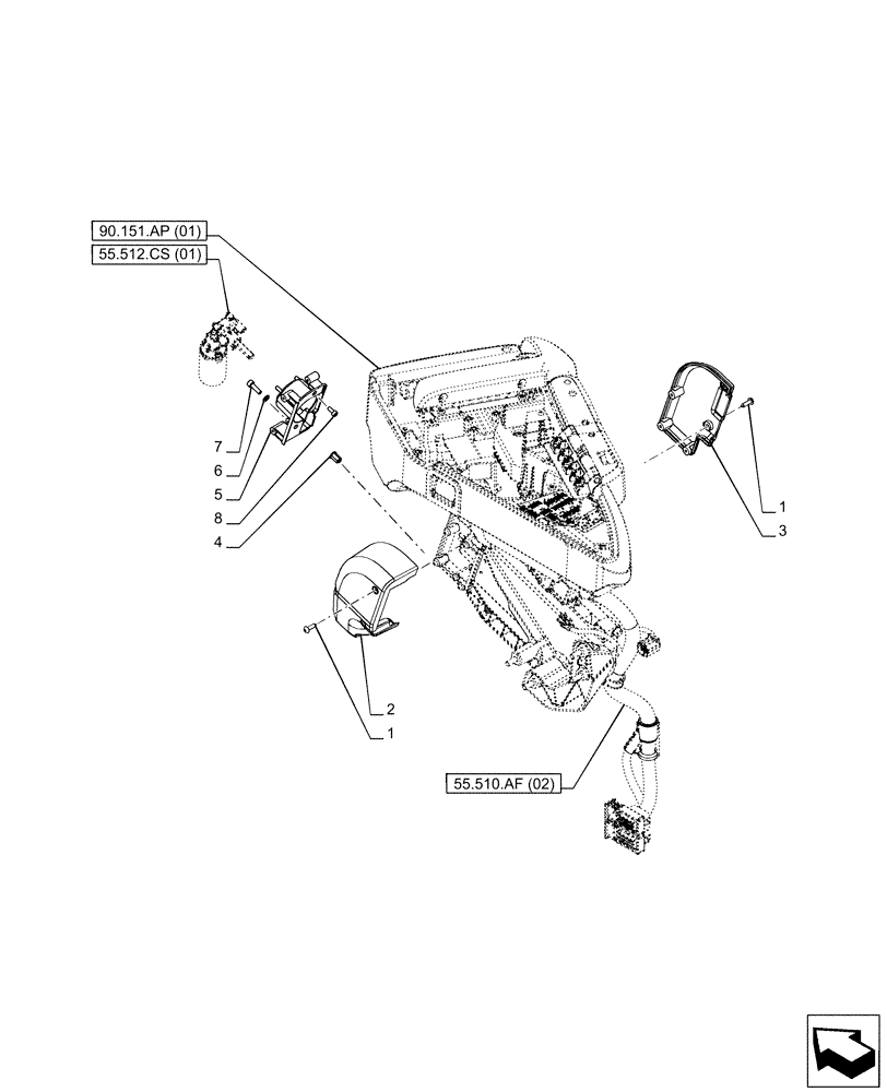 Схема запчастей Case IH PUMA 220 - (55.512.CS[02]) - VAR - 758265, 758666, 758667, 758668, 758669, 759265 - ARMREST, ELECTRIC SYSTEM CONTROL, COVERS (55) - ELECTRICAL SYSTEMS