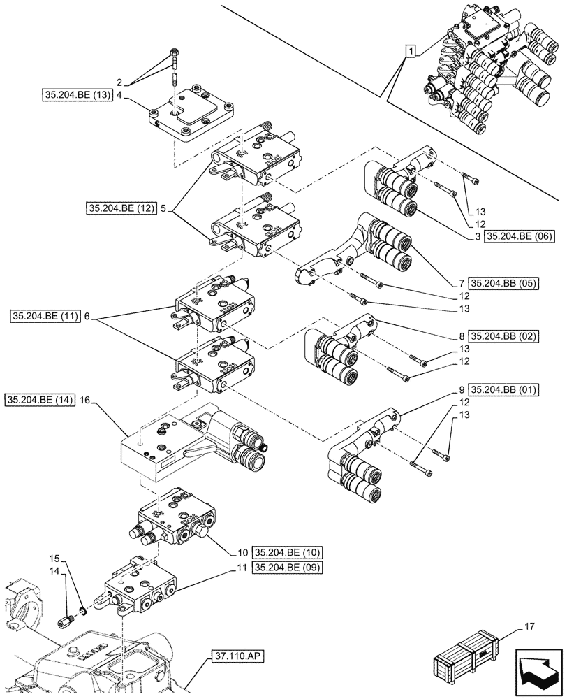 Схема запчастей Case IH MAXXUM 135 - (35.204.BE[08]) - VAR - 758358 - 4 REMOTE CONTROL VALVES, W/ MECHANICAL ENGAGEMENT,2, CONFIGURABLE,2, NOT CONFIGURABLE, COMPONENTS (35) - HYDRAULIC SYSTEMS