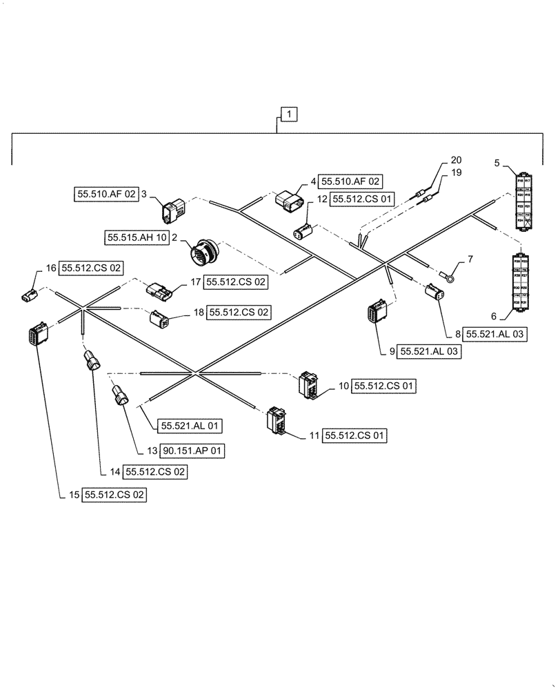 Схема запчастей Case IH PATRIOT 2250 - (55.521.AL[02]) - RH CONSOLE, HYDRAULIC / BOOM CONTROL, HARNESS (55) - ELECTRICAL SYSTEMS