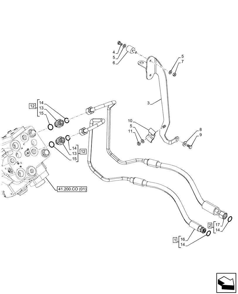 Схема запчастей Case IH MAXXUM 145 - (41.200.AO[04]) - VAR - 743723 - HYDRAULIC STEERING, LINE (41) - STEERING