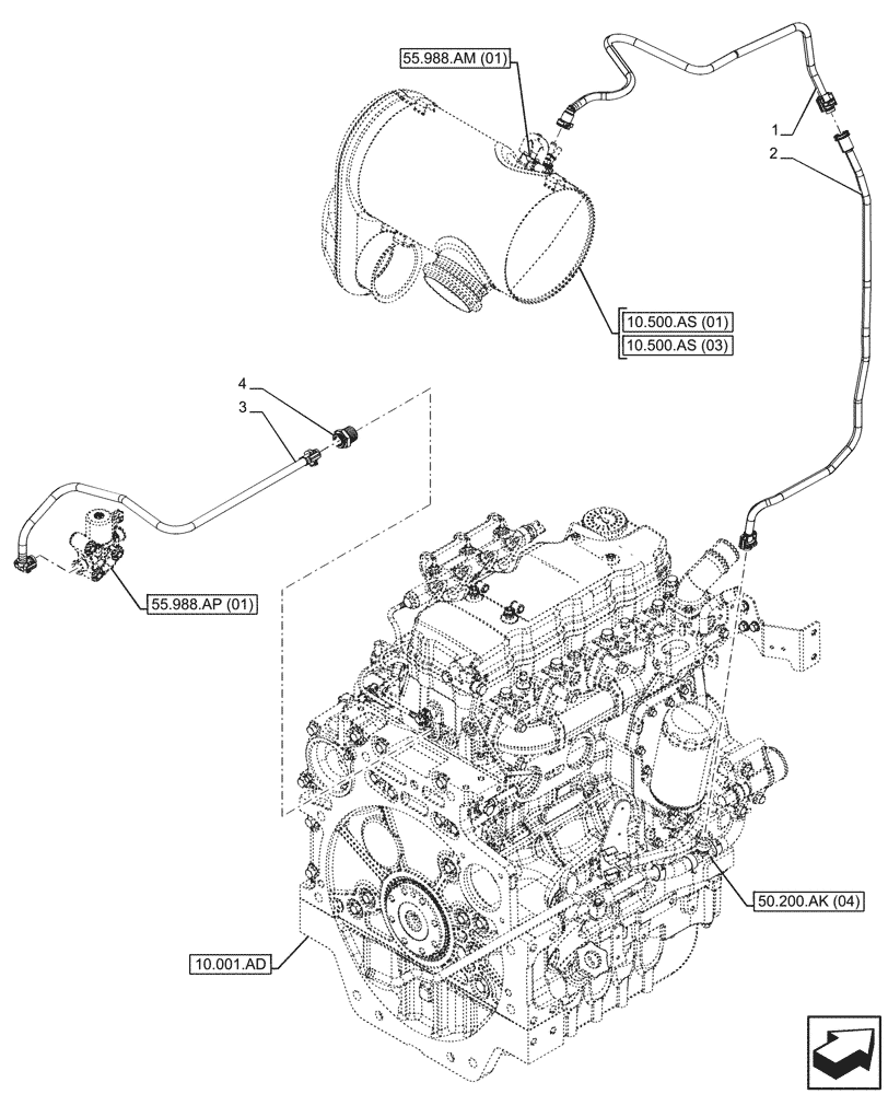 Схема запчастей Case IH MAXXUM 115 - (10.500.AC) - VAR - 396247, 758442, 758549 - COOLANT, VALVE, LINE (10) - ENGINE