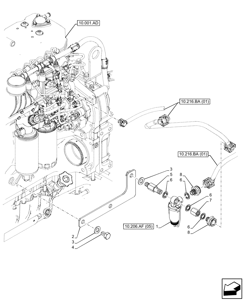 Схема запчастей Case IH MAXXUM 150 - (10.206.AF[01]) - FUEL FILTER/WATER SEPARATOR, 6 CYLINDER (10) - ENGINE