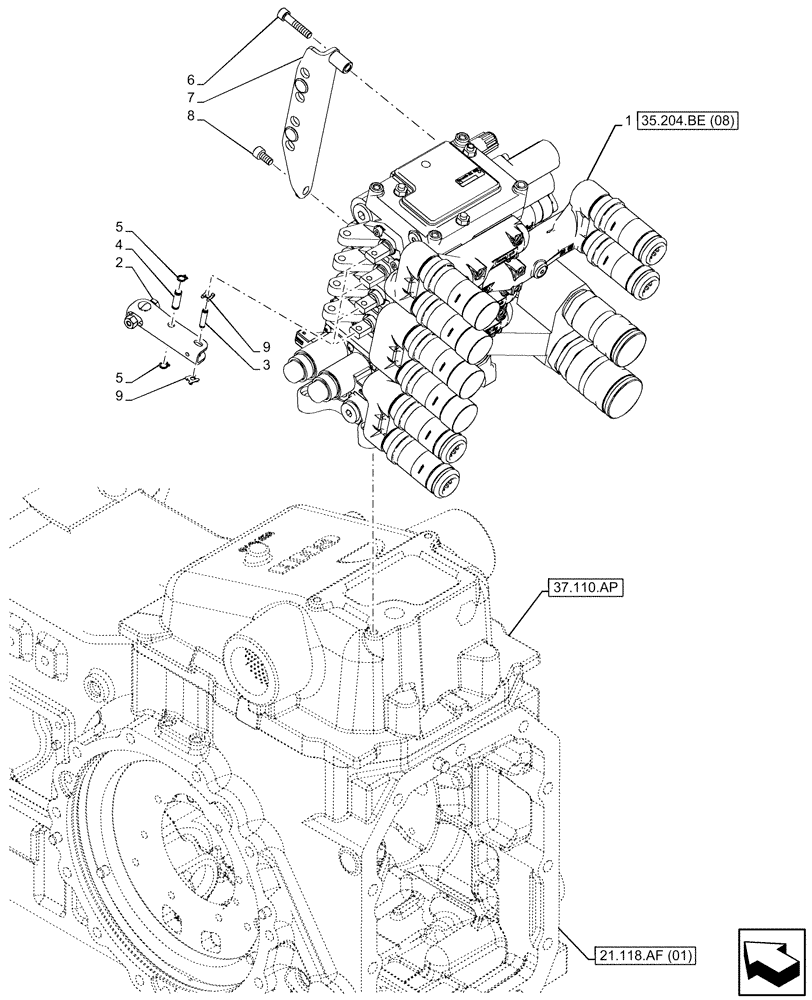 Схема запчастей Case IH MAXXUM 135 - (35.204.BE[07]) - VAR - 758358 - 4 REMOTE CONTROL VALVES, W/ MECHANICAL ENGAGEMENT,2, CONFIGURABLE,2, NOT CONFIGURABLE (35) - HYDRAULIC SYSTEMS