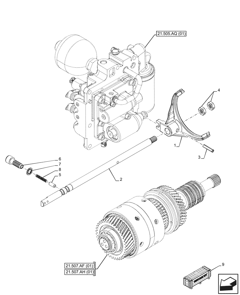 Схема запчастей Case IH MAXXUM 115 - (21.507.AJ) - VAR - 396247, 758442, 758549 - TRANSMISSION, FORK (21) - TRANSMISSION