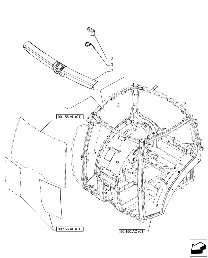 Схема запчастей Case IH PUMA 185 CVT - (90.156.AL[07]) - VAR - 758133, 758143, 758146 - WINDSHIELD, HEATED GLASS, COVERS (90) - PLATFORM, CAB, BODYWORK AND DECALS