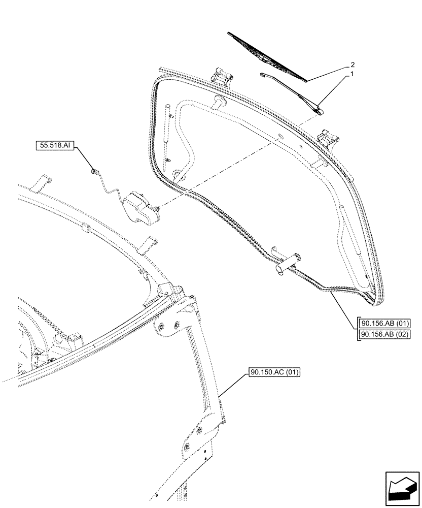 Схема запчастей Case IH MAXXUM 145 - (55.518.AH) - VAR - 391610, 758479, 758480, 758481 - WINDOW, REAR, WIPER ARM (55) - ELECTRICAL SYSTEMS