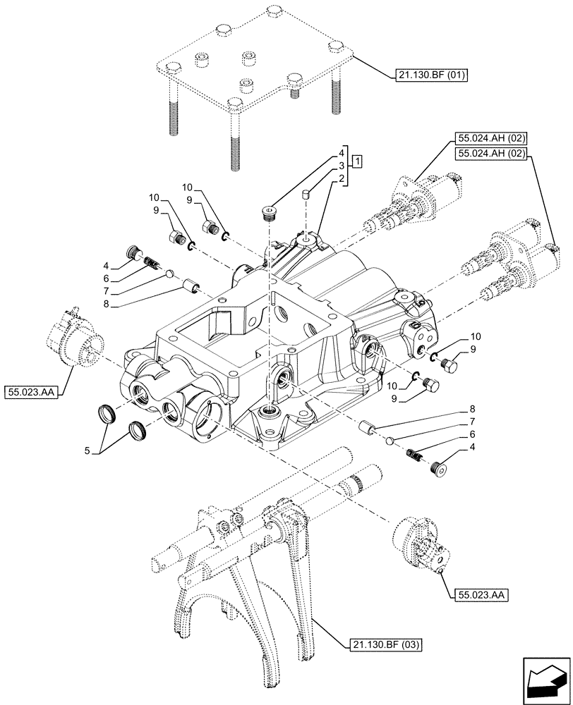 Схема запчастей Case IH MAXXUM 150 - (21.130.BF[02]) - VAR - 392195, 392204, 743764, 743766, 758413, 758414, 758415, 758416, 758581 - TRANSMISSION HOUSING, COVER (21) - TRANSMISSION