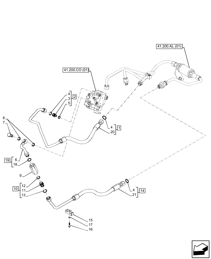 Схема запчастей Case IH MAXXUM 150 - (41.200.AA[02]) - VAR - 391610, 758479, 758480, 758481 - STEERING LINE, SUPPLY, CONNECTING, MTA (41) - STEERING