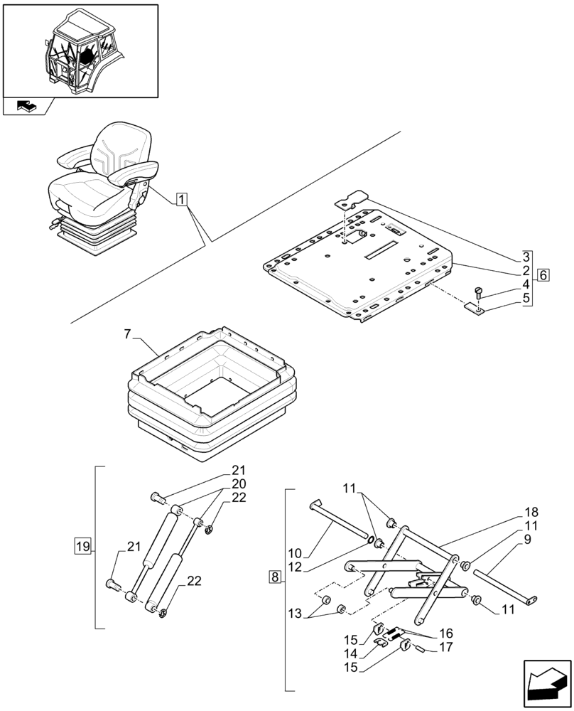 Схема запчастей Case IH FARMALL 105U - (1.93.3/01C[03]) - DELUXE SEAT WITH MECHANICAL SUSPENSION, SWITCH AND ARMREST - BREAKDOWN - W/ CAB - C7342 (10) - OPERATORS PLATFORM/CAB