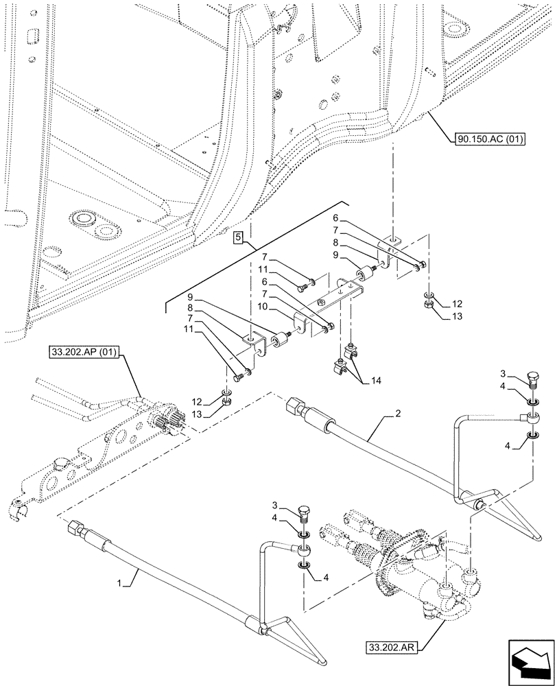 Схема запчастей Case IH MAXXUM 115 - (33.202.AP[02]) - VAR - 396247, 758442, 758549 - BRAKE LINES (33) - BRAKES & CONTROLS