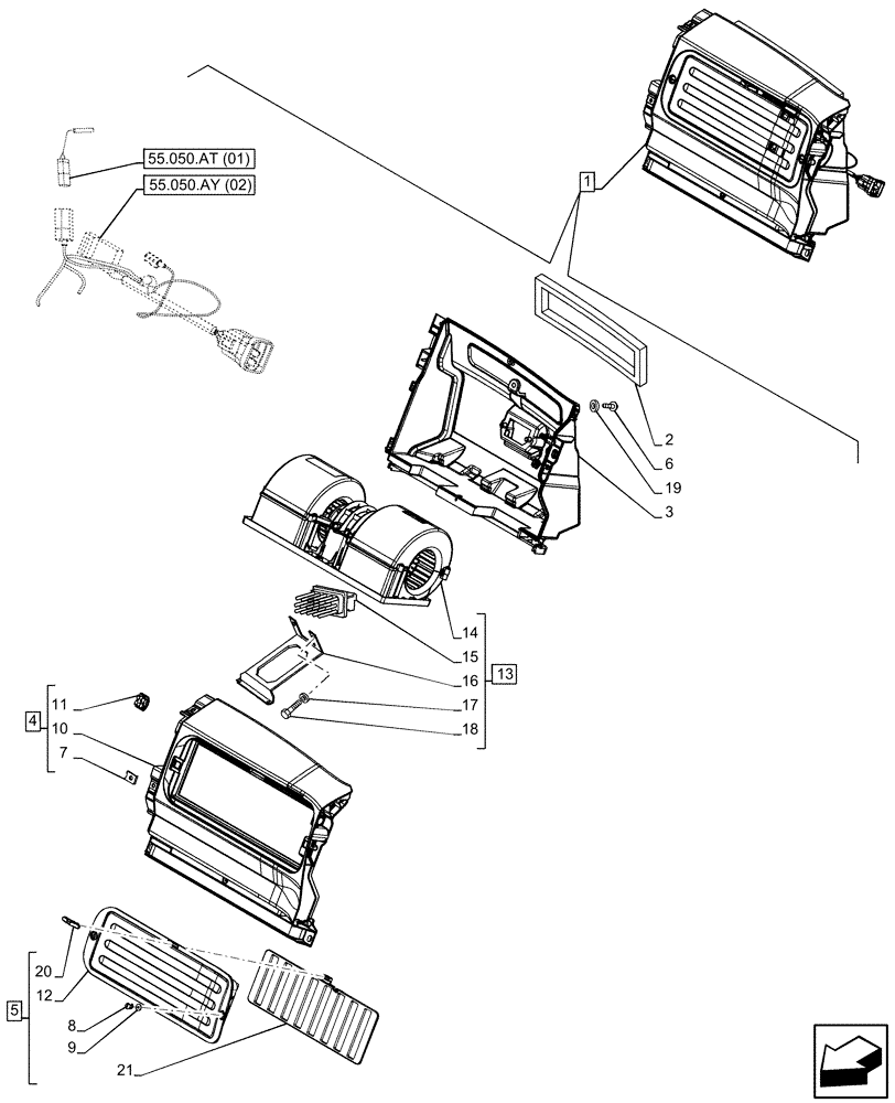 Схема запчастей Case IH MAXXUM 115 - (55.050.AS[05]) - VAR - 758482 - AIR CONDITIONING WITH ATC, BLOWER, COMPONENTS (55) - ELECTRICAL SYSTEMS