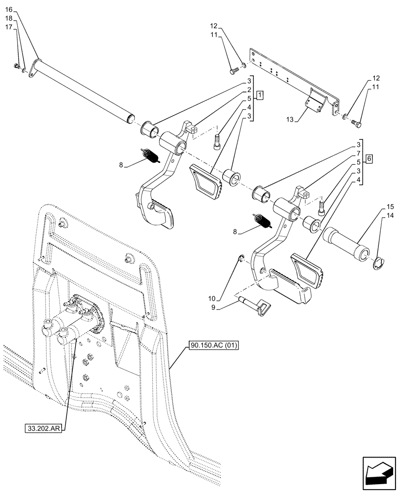 Схема запчастей Case IH MAXXUM 115 - (33.202.BN[01]) - VAR - 391610, 758479, 758481 - BRAKE, PEDAL (33) - BRAKES & CONTROLS