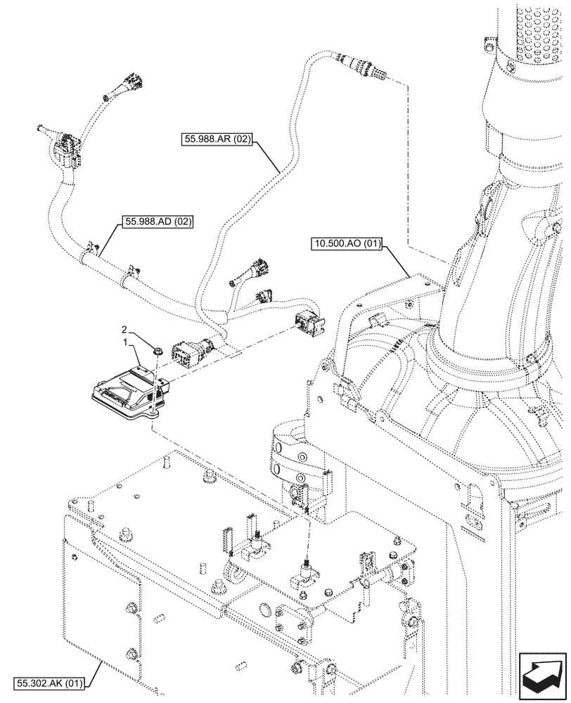 Схема запчастей Case IH MAXXUM 135 - (55.988.AR[01]) - VAR - 392195, 392204, 743764, 743766, 758413, 758414, 758415, 758416, 758581, 759375, 759377, 759379 - NH3 SENSOR, ELECTRONIC CONTROL UNIT (55) - ELECTRICAL SYSTEMS