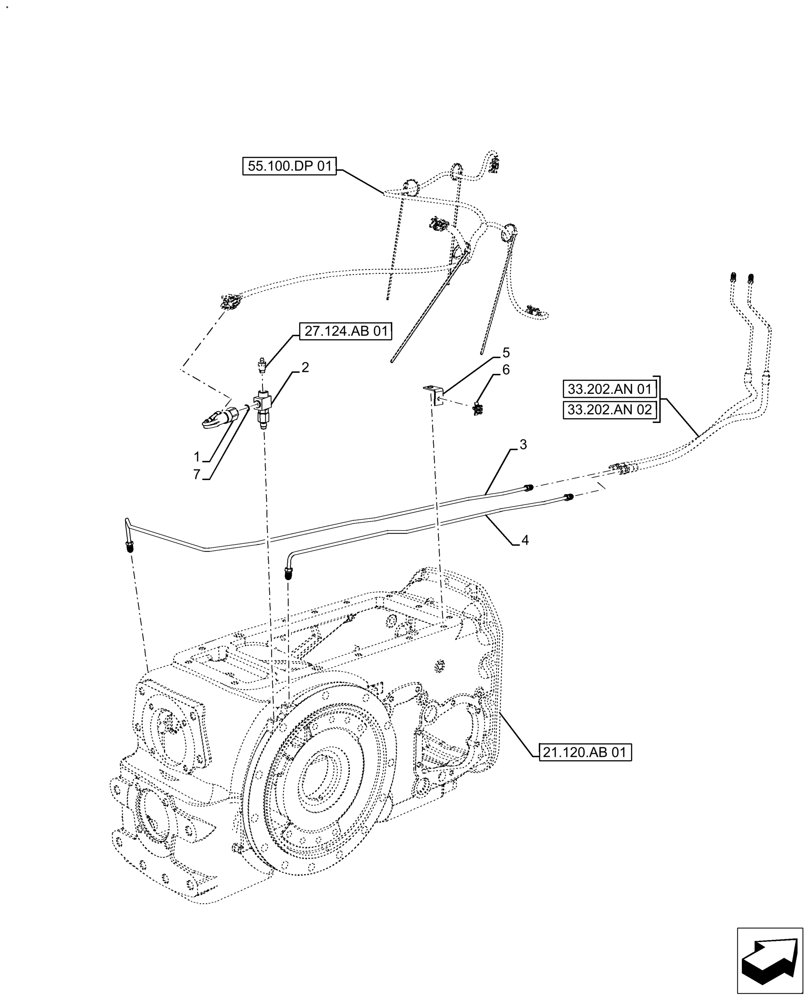 Схема запчастей Case IH FARMALL 120A - (33.202.AE[04]) - VAR - 330066 - BRAKE, HYD. LINE, W/ CREEPER (33) - BRAKES & CONTROLS