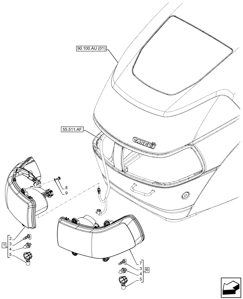 Схема запчастей Case IH MAXXUM 145 - (55.404.AL[01]) - FRONT LIGHT (55) - ELECTRICAL SYSTEMS