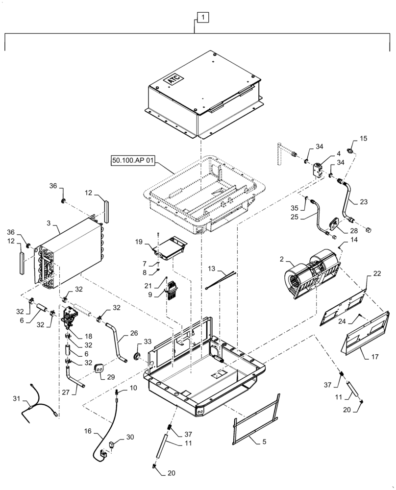 Схема запчастей Case IH QUADTRAC 500 - (50.100.AP[02]) - AIR CONDITIONING UNIT, BSN ZFF303911 (50) - CAB CLIMATE CONTROL