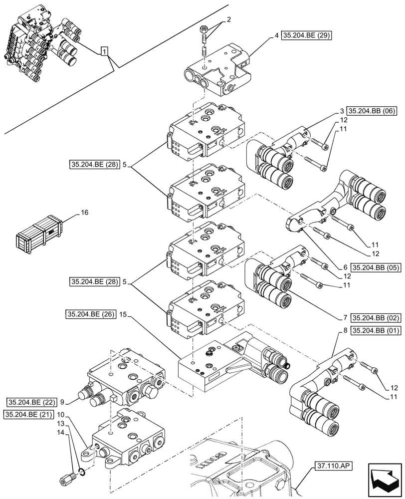 Схема запчастей Case IH MAXXUM 115 - (35.204.BQ[04]) - VAR - 758359 - 4 REMOTE CONTROL VALVES, W/ ELECTROHYDRAULIC ENGAGEMENT (35) - HYDRAULIC SYSTEMS